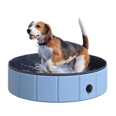 Produktbild von Faltbarer Haustierpool – Tragbare Haustierbadewanne – Rutschfestes PVC-Material – Geeignet für Katzen und Hunde – 80 x 80 x 20 cm – Blau