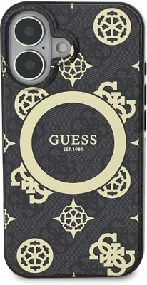 Produktbild von Guess GUHMP16SH4PYEEK iPhone 16 6.1" schwarz hardcase IML Peony On 4G Background MagSafe Schutzhülle