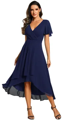 Produktbild von Cocktailkleid V-Ausschnitt - Asymmetrischer Saum - Kurze Ärmel - Chiffon - Reißverschluss hinten