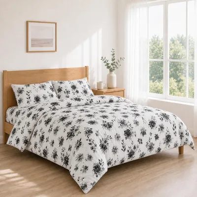 Imagen del producto de Elzusha - Juego de sábanas con estampado floral en blanco y  para cama de matrimonio
