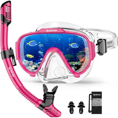 Productafbeelding van Duikbril met snorkelset, 180 graden panorama, anti-condens, roze