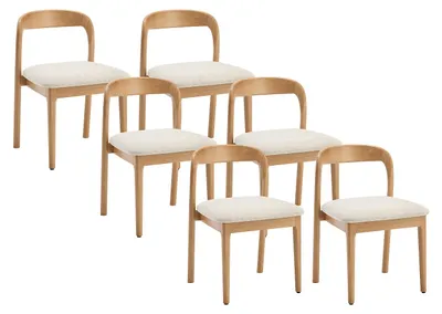 Produktbild von 6er-Set Stühle aus strukturiertem Stoff und Hevea-Holz - Cremefarben SERYNA