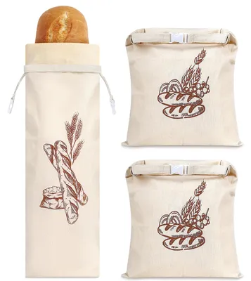 Produktbild von Wiederverwendbare Brotsäcke mit Bienenwachsbeschichtung, Set mit 3 Stück