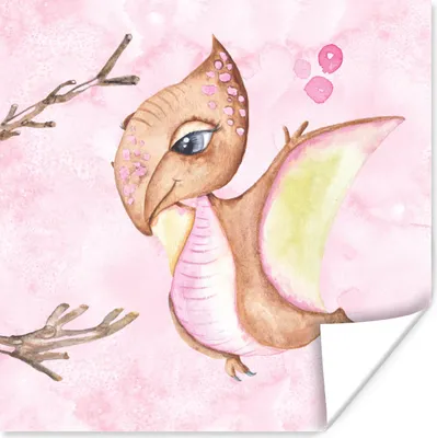 Produktbild von MuchoWow® Poster Dino - Flügel - Kinderzimmer - Mädchen - Kinder - Rosa - Kinder 30x30 cm - Wandposter - Printing
