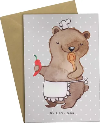 Produktbild von Mr. & Mrs. Panda babykarte Pizzabäcker Herz - Grau Pastell - Geschenk, Pizzabringdienst, weihnachtskarten, Pizzabote, Italiener, Grußkarte, Beileidskarte, osterkarte