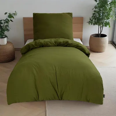 Immagine prodotto di Lenzuolo con Copripiumino Set 3 Pezzi Morbido 135x200 cm Verde oliva