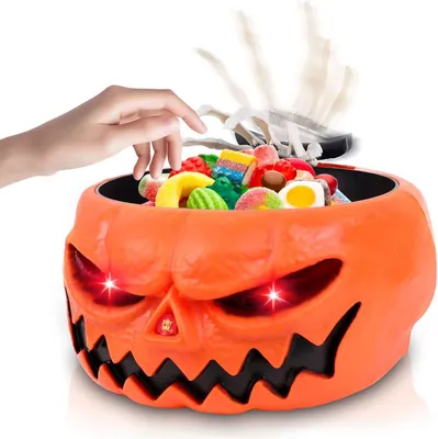 Produktbild von Animierte Halloween Süßigkeiten Schale Deko mit Beweglicher Skeletthand