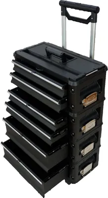 Produktbild von ALEOS. Metall Werkzeugtrolley Werkstattwagen XXL Type: B4-B BLACK EDITION schwarz mit Schubladenverriegelung und Schloss