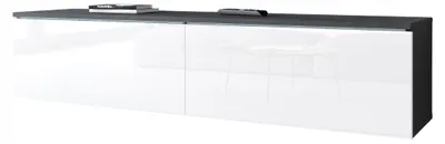 Image de Meuble TV 140 cm, sans poignée, modèle sur pied ou à suspendre, finition laquée blanche