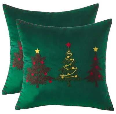 Kissenbezüge 45x45 cm, 2er-Pack, Weihnachtsbaum, bestickt