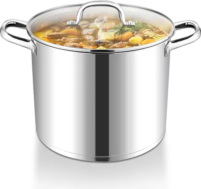 Produktbild von Großer Edelstahl-Kochtopf - 9,5 Liter - Induktion - mit Glasdeckel