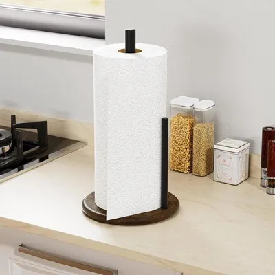 Immagine prodotto di Portasciugamani in legno per cucina e tavolo da pranzo, base rotonda, legno, rotolo da cucina