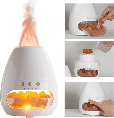 Produktbild von Aroma Luftbefeuchter, 200ml Salzstein Befeuchter, Simulierte Flamme Vernebler Raumbefeuchter, Auto Off Schutz Elektrisch Duftlampe Öle Diffusor