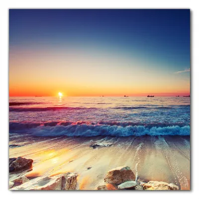 Produktbild von Wallario selbstklebende Möbelfolie/ Tischdecke für Innen und Außen, Größe: 80 x 80 cm - Sonnenuntergang am Meer mit Wellen am Strand