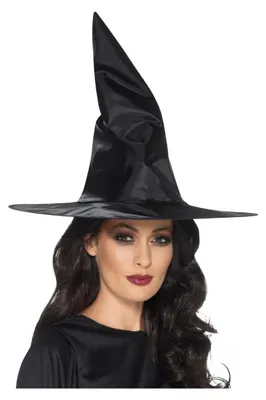 Produktbild von Smiffys Klassischer Hexenhut für Halloween & Walpurgisnacht, aus Satin, Schwarz, federleicht
