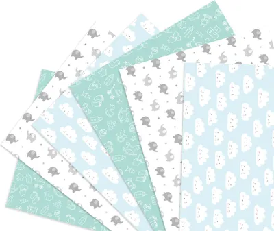 Produktbild von Geschenkpapier Baby Jungen Geburt Taufe, 6 Bögen Kinder Geschenkpapier, DIN A2 Motiv-Papier, Geschenkverpackung, zur Geburt Taufe Junge