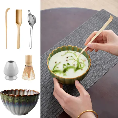 Produktbild von Matcha-Teeset 6 Stück - Komplettes Matcha-Set mit Schneebesen, Löffel und Schale