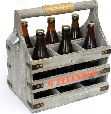 Image de Porte-bière avec ouvre-bouteille Porte-bouteille 6 cylindres 93540 Caisse de bière en bois