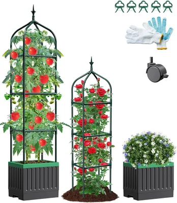 Productafbeelding van Tuin bloembak met trellis, zelfwaterende tomatenbak, voor klimplanten