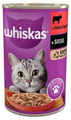 Produktbild von Whiskas Katzenfutter Nassfutter Adult 1+ mit Rindfleisch in Sauce, 24 Dosen (24 x 400g)