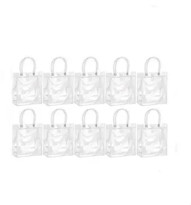 Immagine prodotto di Sacchetti regalo trasparenti - 10 pezzi - Sacchetti riciclati - Sacchetti in PVC - Sacchetti trasparenti con manici - Sacchetti riciclati per compleanni, Natale e festività - 15×16×7 cm