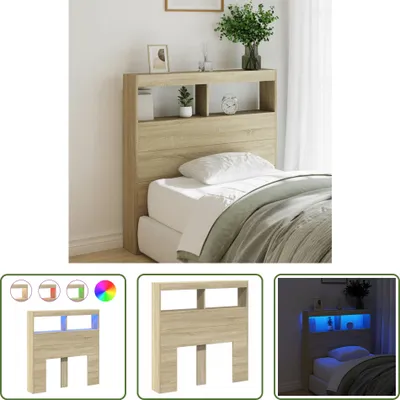 Produktbild von The Living Store LED-Kopfteil mit Ablagen Sonoma-Eiche 100x17x102 cm