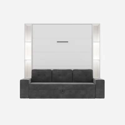 Produktbild von SMARTBett SET Schrankbett M3 160x200 (Tiefe 55cm) Vertikal inkl. SOFA Anthrazit + 2x LED Regale STA.2.0021 Weiss