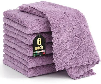 Obrázok produktu pre Ibenzoa® Ultrajemné mikrovláknové utierky – balenie 6 kusov, 30 x 30 cm, fialové, bez vlákien a žmolkov, vysoká savosť, rýchlo schnúce, vhodné na domácnosť, sklo a auto