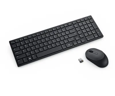 Obrázek produktu pro DELL Tichá kompaktní klávesnice a myš Pro – KM555 - francouzština (AZERTY), Bezdrátový, RF bezdrátové + Bluetooth, Plunger key switch, AZERTY, Černá, Obsahuje myš