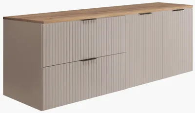 Immagine prodotto di Set da bagno: mobile con cassetti e mobile con ante 57×46×160 cm, colore: cashmere / rovere Craft, maniglia nera
