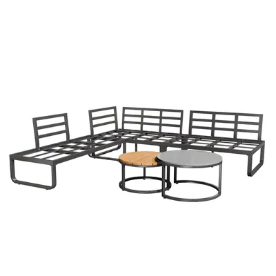 Produktbild von okwish Gartenlounge-Set, Gartenmöbel Gartenmöbel-Set (4-5 Sitzplätze),Balkonmöbel-Set，  verzinkter Eisenrahmen,mit verstellbaren Beinen&Kissen，Grau