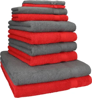 Produktbild von Betz 10-tlg. Handtuch-Set PREMIUM 2 Duschtücher 4 Handtücher 2 Gästetücher 2 Waschhandschuhe Farbe: rot & anthrazit