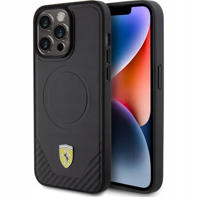 Produktbild von Ferrari Carbon Metal Logo MagSafe - iPhone 15 Pro Max Hülle (Schwarz)