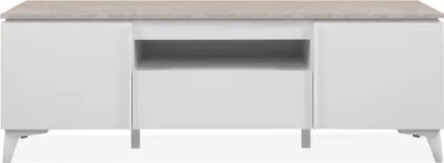 Imagen del producto de Calicosy - Mueble de TV con 2 puertas, 1 cajón y 1 hueco, acabado travertino y blanco, 150 cm - BERTRIX