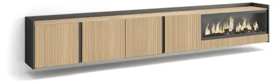 Produktbild von TV-Schrank, Lowboard, 315x35x50cm, Für TV-Geräte bis zu 80", Elektrokamin XXL, Hängend, Eiche Schwarz