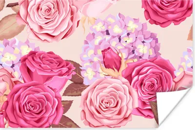 Produktbild von MuchoWow® Poster Rosen - Hortensien - Blumen - Rosa 180x120 cm - Fotoplakat