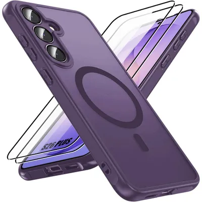 Image de Coque + 2 Verres Trempés pour Samsung Galaxy S26 Plus, avec Anneau Magnétique et Protection Caméra - Violet