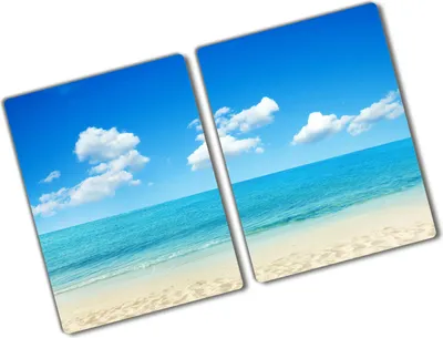 Produktbild von Tulup Glas Herdabdeckplatte - 2x40x52 cm - Glaskeramikkochfeld-Abdeckung Spritzschutz Glasabdeckplatte Kochplattenabdeckung und Schneidebrett - Zweiteilig - Landschaften - Paradiesstrand - Blau