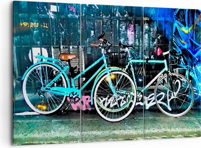 Produktbild von Bild auf Leinwand - Leinwandbild - Fahrräder Graffiti Straße Wand - 105x70cm - Wand Bild - Wanddeko - Leinwanddruck - Bilder - Kunstdruck - Wanddekoration - Leinwand bilder - Wandkunst - CE105x70-2949