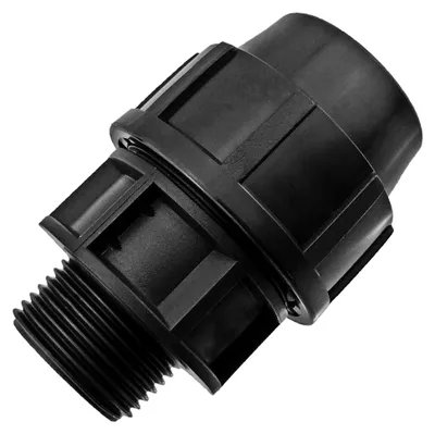 Produktbild von PP-Fitting | Kupplung mit Außengewinde | für PE-Rohr ∅ 40 mm x 2 Zoll AG | Klemmverbinder