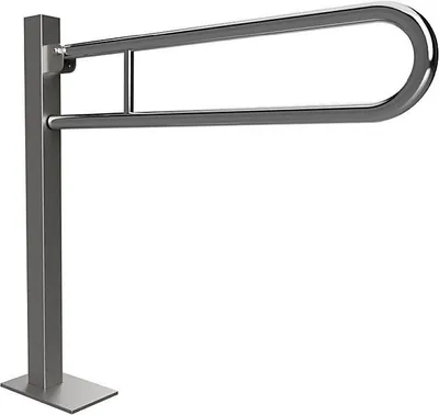 Produktbild von BELP Stützklappgriff in U-Form Bodenmontage Edelstahl poliert mit Abdeckung 153x870x933 mm, 120 kg Traglast für Bad & WC >> zum Bohren
