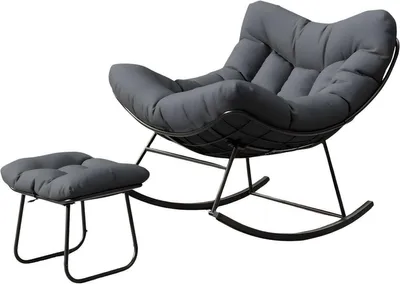 Produktbild von Gartenschaukelstuhl mit Fußstütze Schwarz – Outdoor Relaxstuhl für Balkon, Terrasse & Garten – Ergonomischer Schwingstuhl mit Kissen