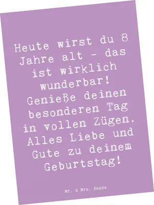Produktbild von Mr. & Mrs. Panda Ansichtskarte Spruch 8. Geburtstag Feier - Lavendeltraum - Geschenk, Geburtstagsparty, Geburtstagsgeschenk, feiern, Happy Birthday, Fotokarte, Spaß