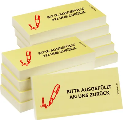 Produktbild von PRICARO Haftnotizen "Bitte ausgefüllt an uns zurück", 100 Blatt, 10 Stück