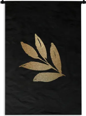Produktbild von MuchoWow® Wandteppich Wandbehang Blatt - Gold - Zweig 60x90 cm Tapisserie Dekoration Wandtuch - Foto-Teppich - Abwaschbar