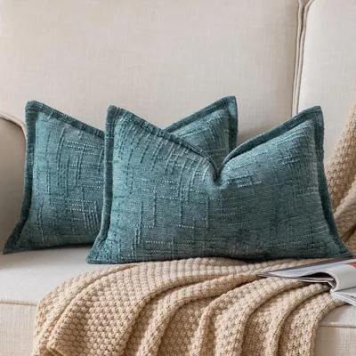 Productafbeelding van Kussensloop, chenille, 40x80 cm, turquoise, set van 2