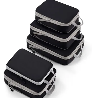 Produktbild von Kompressions-Packwürfel für Koffer - Leichter Reiseorganizer (Schwarz, 5 Stück)