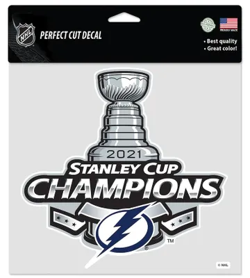 Zdjęcie produktu dla Naklejka Tampa Bay Lightning NHL, mistrzowie Pucharu Stanleya 2021, wymiar 8'' x 8'', precyzyjnie wycięta