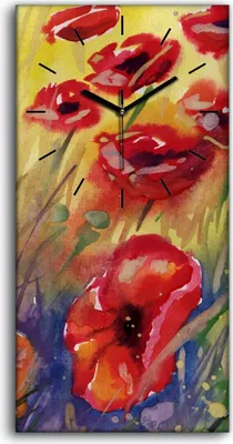Produktbild von Leinwand Uhr Küche Wohnzimmer Bild 30x60 Gemälde Blumen Pflanzen Mohnblumen - schwarze Hände