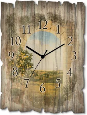 Produktbild von ARTland Holz Wanduhr Funkuhr - schwarzer Zeiger Zitronenbaum vorm Torbogen II Größe: 30x40 cm